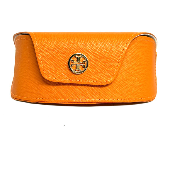 TORY BURCH Case Sunglasses Eyeglasses Saffiano Leather Orange Snap - Picture 1 of 2